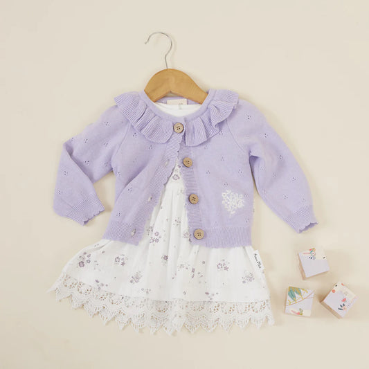 Lavender Pointelle Knit Cardigan