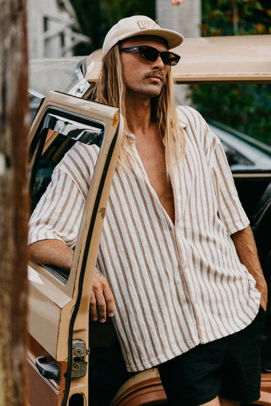 Lane Stripe Textured Short Sleeve Shirt