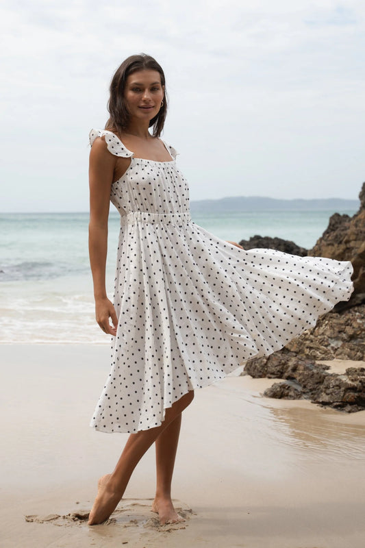 Mia Linen Dress in Polka Dot