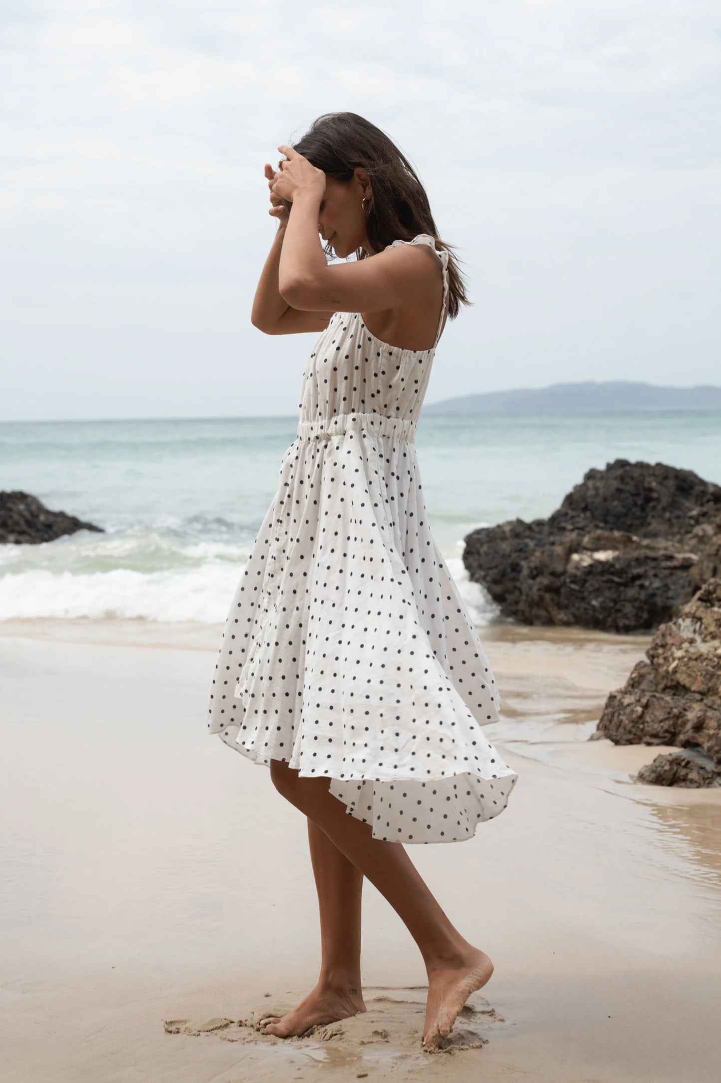 Mia Linen Dress in Polka Dot
