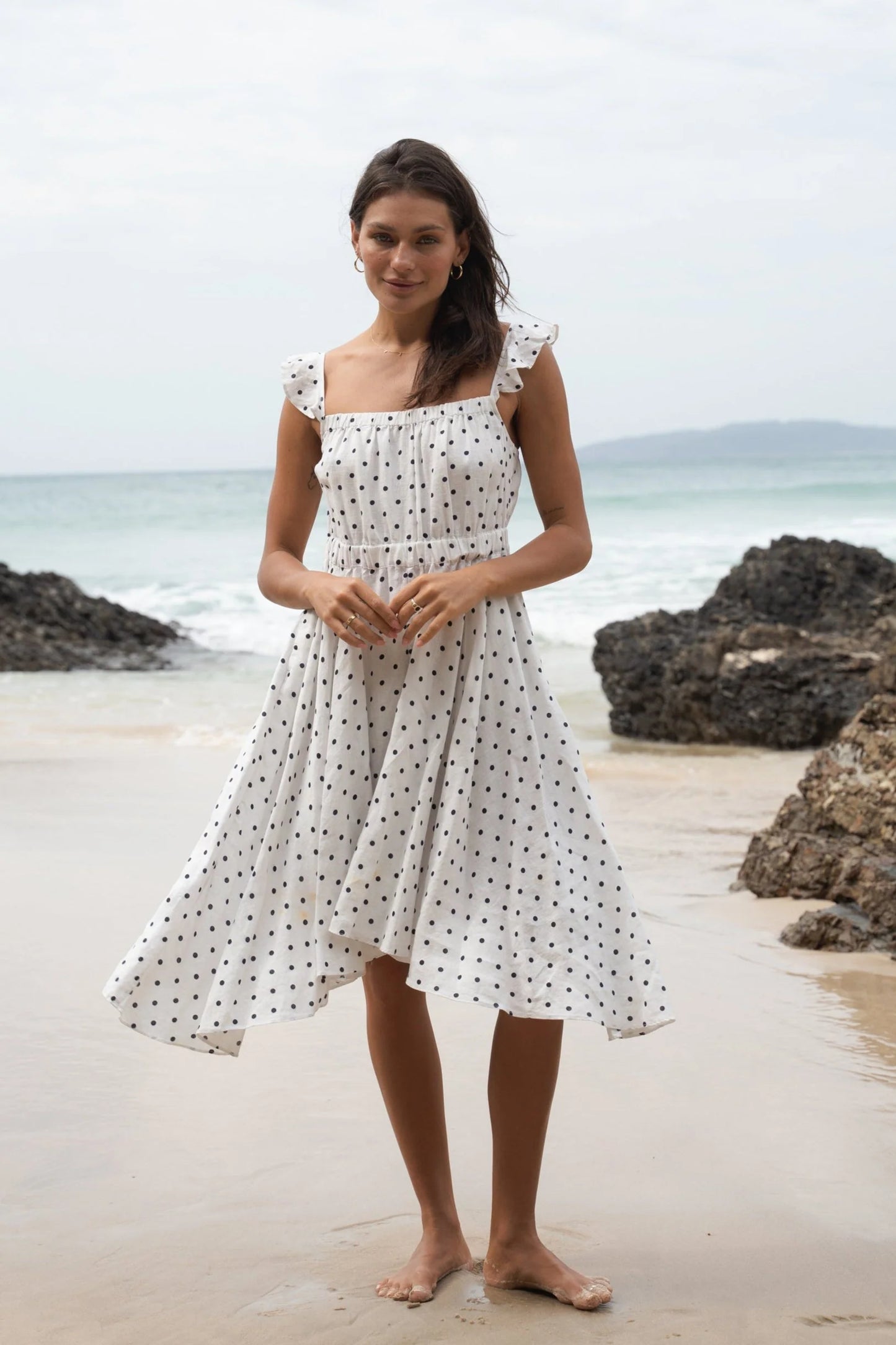 Mia Linen Dress in Polka Dot
