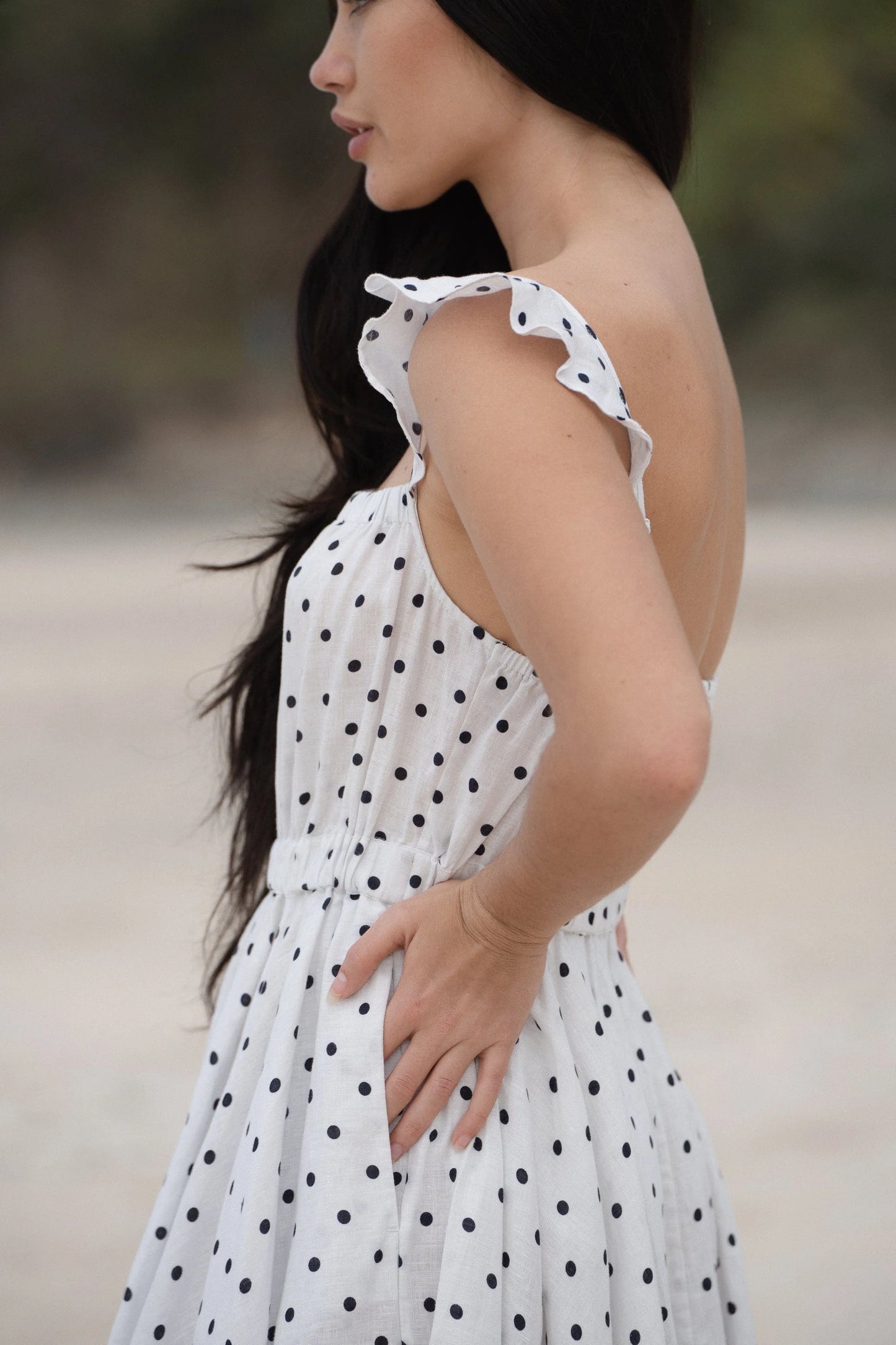 Mia Linen Dress in Polka Dot