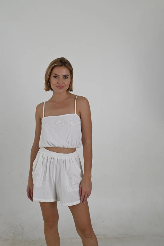 MACY EMBROIDED CROP TOP