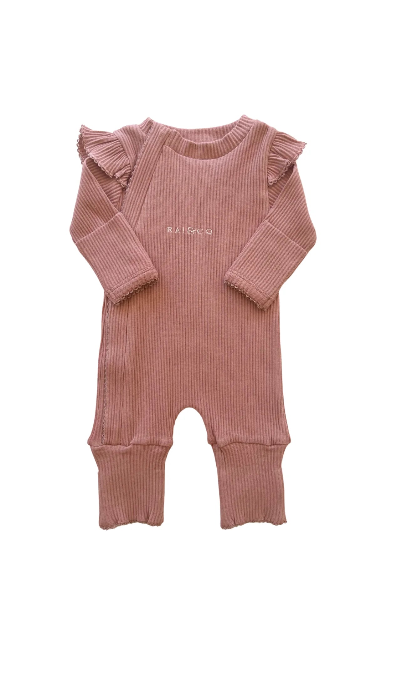 Frill Ribbed Jumpsuit- Blush