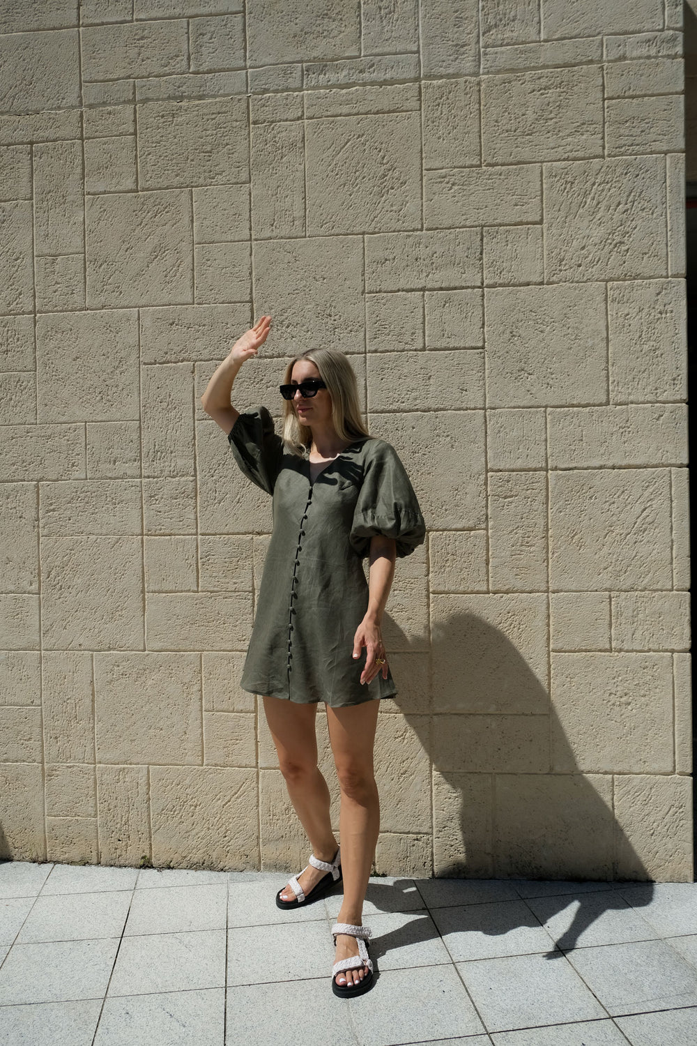 Olive Puff Sleeve Dress