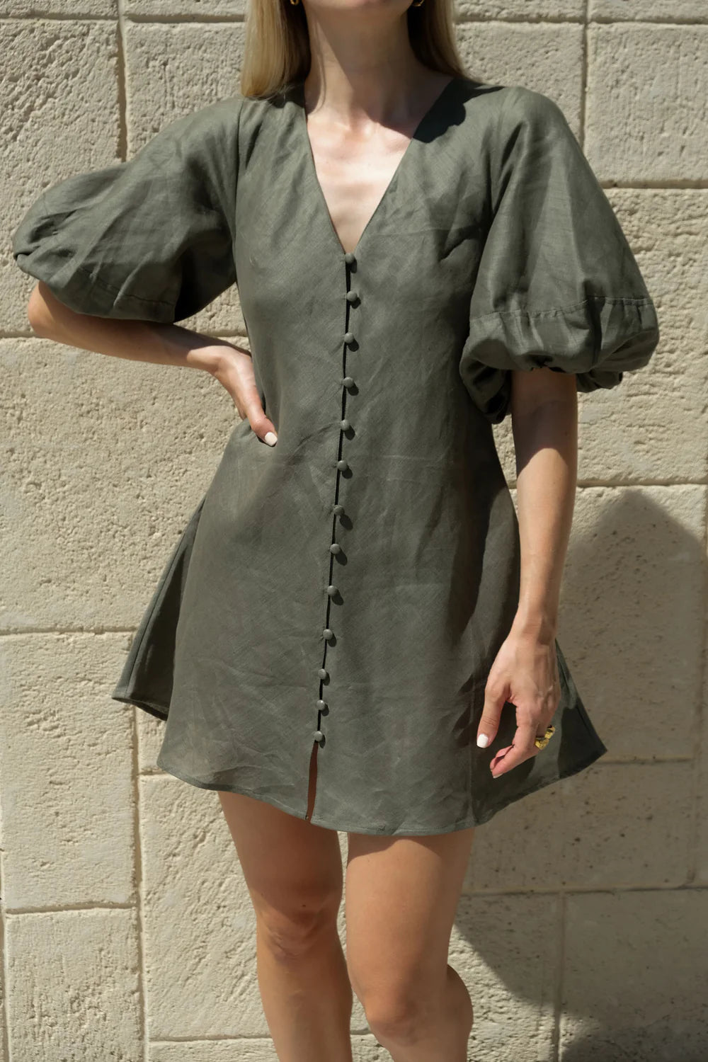 Olive Puff Sleeve Dress