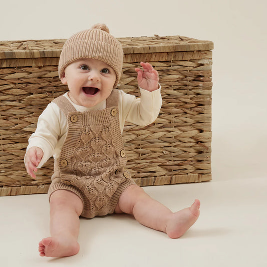 Taupe Leaf Knit Romper