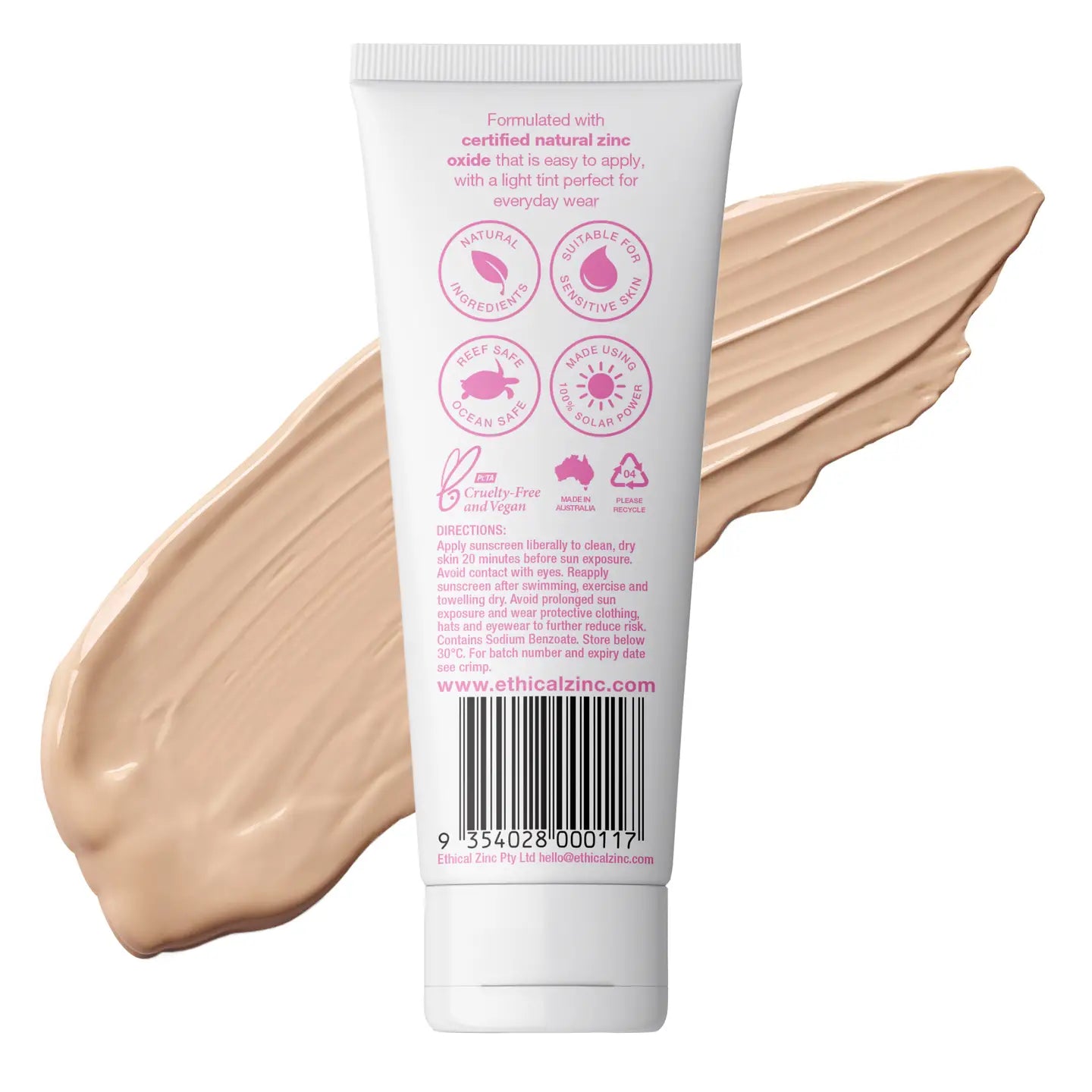 Ethical Zinc SPF50+ Daily Wear Tinted Facial Sunscreen Light