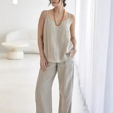 Wide leg linen pant